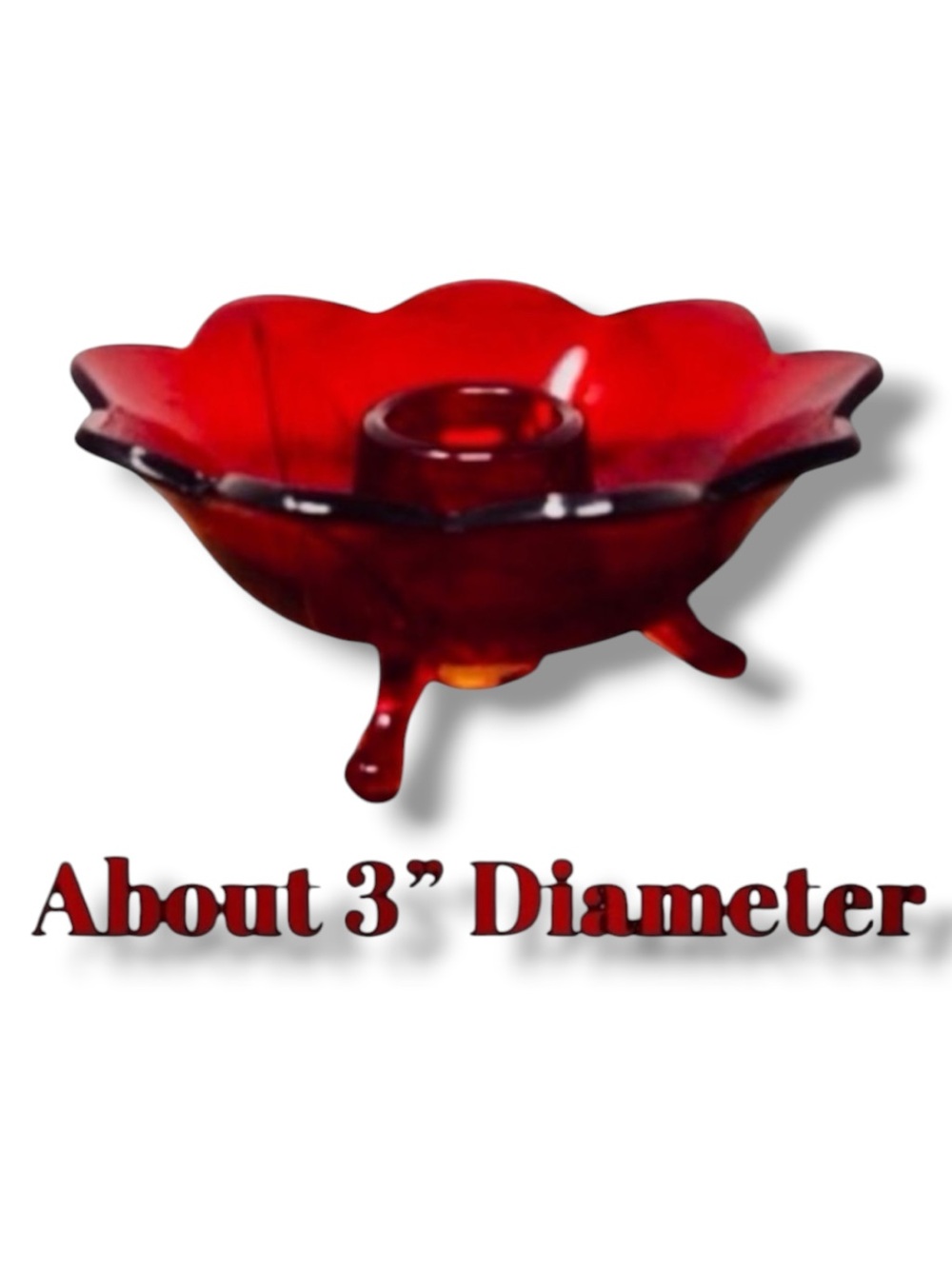 💎 Fenton Vintage Ruby Red "Lotus" 3-Footed Candle Holder 💎 🍭
